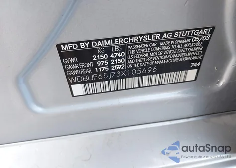 2003 Mercedes-Benz E 320 z USA, uszkodzony, nr VIN WDBUF65J73X105696